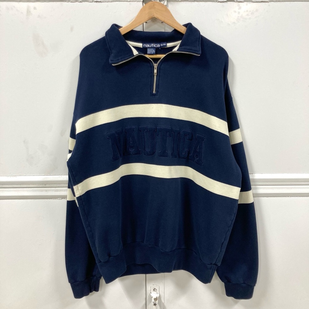 90s Vintage Nautica 1/4 Zip Spell Out Sweatshirt XL